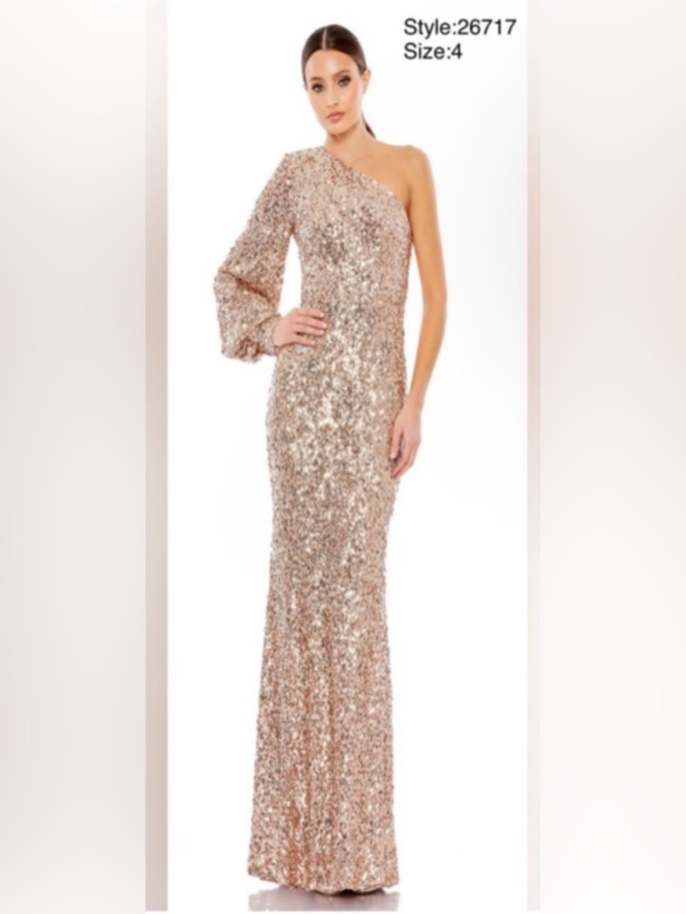 NWT- Mac Duggal One-Shoulder Sequin Gown in Rose Gold